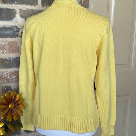 Orvis Butter Yellow Cable Knit Cotton Sweater Vintage Preppy Layering V-Neck SM - Picture 6 of 12